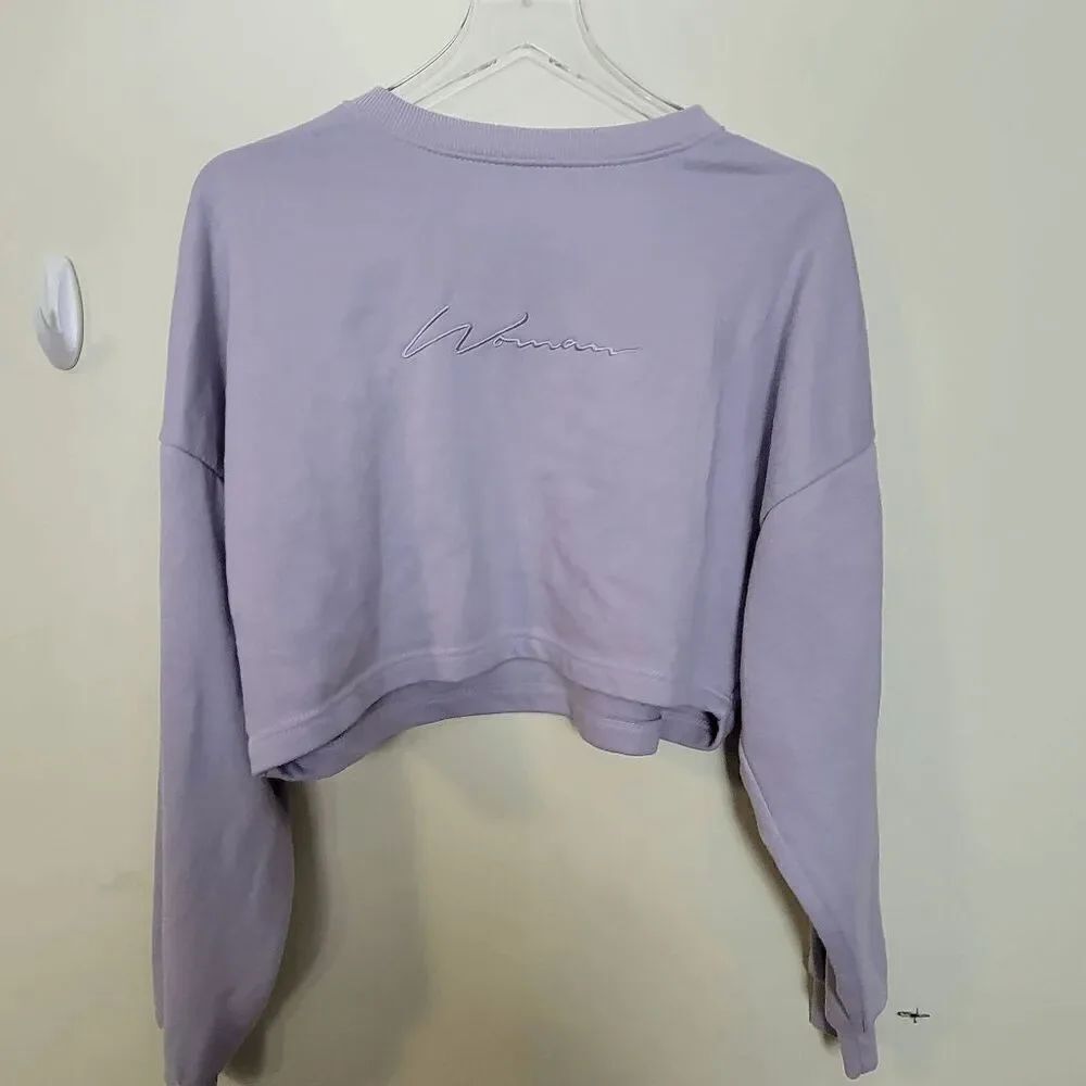 Boohoo "Woman" crop top long Dolan sleeves Womens Size Medium